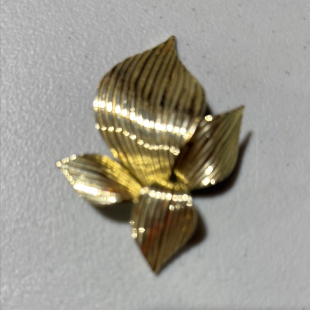 Gold Textured Leaf Brooch with Asymmetrical Design